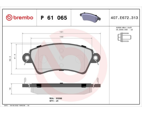 Bromsbeläggssats, skivbroms P 61 065 Brembo, bild 3