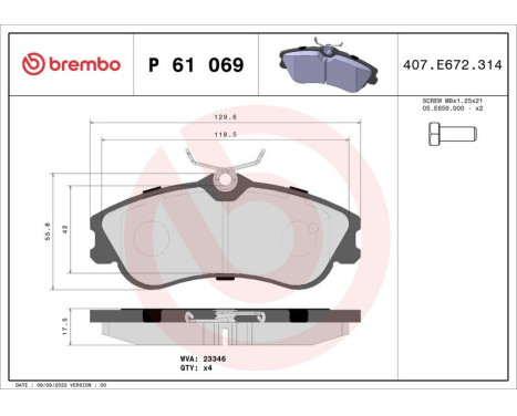 Bromsbeläggssats, skivbroms P 61 069 Brembo, bild 3