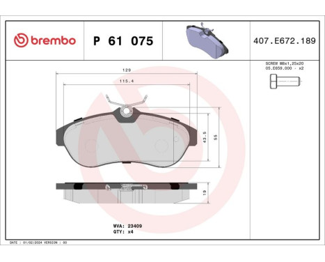 Bromsbeläggssats, skivbroms P 61 075 Brembo, bild 3