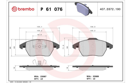 Bromsbeläggssats, skivbroms P 61 076 Brembo, bild 2