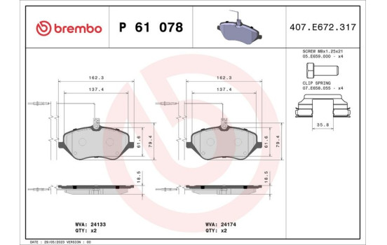 Bromsbeläggssats, skivbroms P 61 078 Brembo, bild 2
