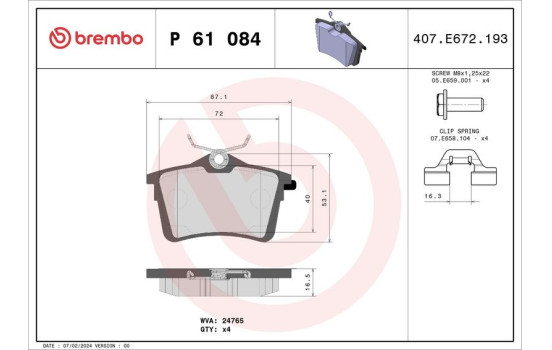 Bromsbeläggssats, skivbroms P 61 084 Brembo, bild 2