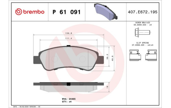 Bromsbeläggssats, skivbroms P 61 091 Brembo, bild 2