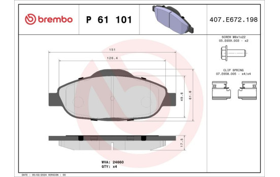 Bromsbeläggssats, skivbroms P 61 101 Brembo, bild 2