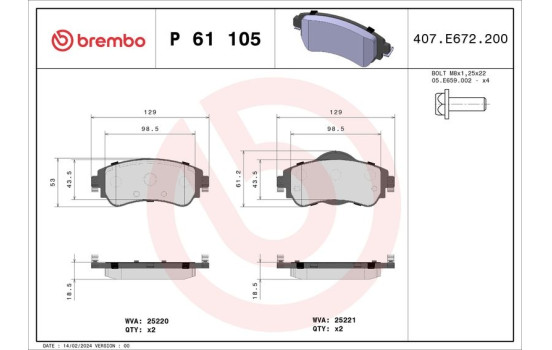 Bromsbeläggssats, skivbroms P 61 105 Brembo, bild 2