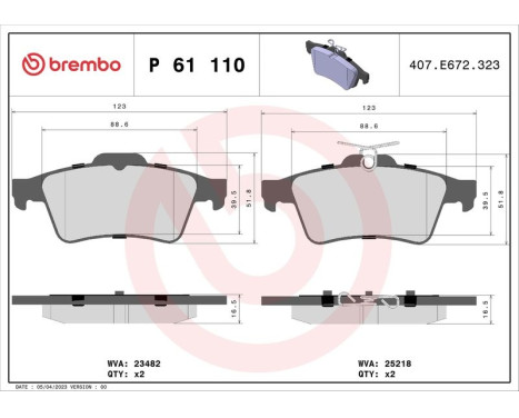 Bromsbeläggssats, skivbroms P 61 110 Brembo, bild 3