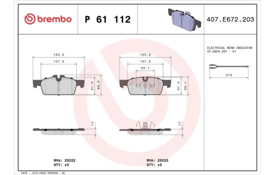 Bromsbeläggssats, skivbroms P 61 112 Brembo, bild 2