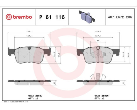Bromsbeläggssats, skivbroms P 61 116 Brembo, bild 3