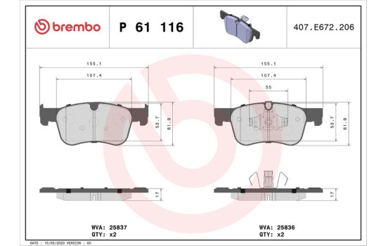 Bromsbeläggssats, skivbroms P 61 116 Brembo, bild 2