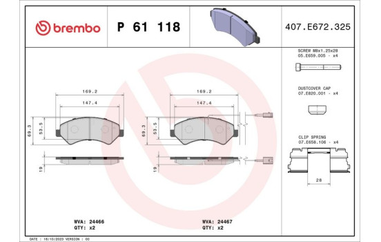 Bromsbeläggssats, skivbroms P 61 118 Brembo, bild 2