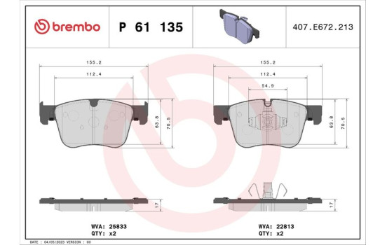Bromsbeläggssats, skivbroms P 61 135 Brembo