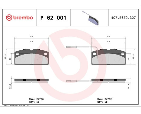 Bromsbeläggssats, skivbroms P 62 001 Brembo, bild 2