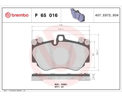 Bromsbeläggssats, skivbroms P 65 016 Brembo, bild 3
