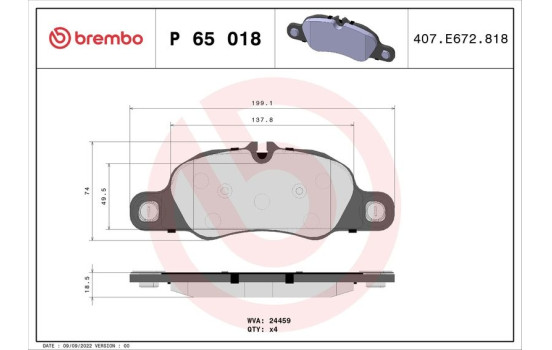 Bromsbeläggssats, skivbroms P 65 018 Brembo, bild 2