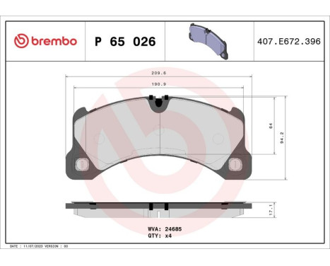 Bromsbeläggssats, skivbroms P 65 026 Brembo, bild 3