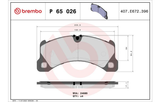 Bromsbeläggssats, skivbroms P 65 026 Brembo, bild 2