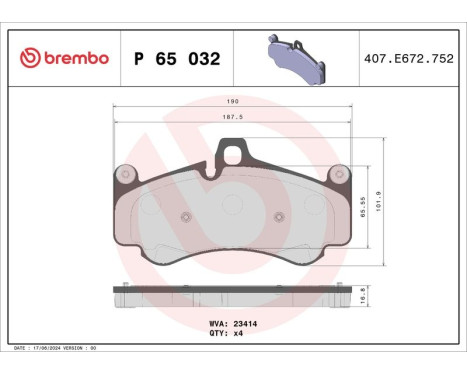 Bromsbeläggssats, skivbroms P 65 032 Brembo, bild 2