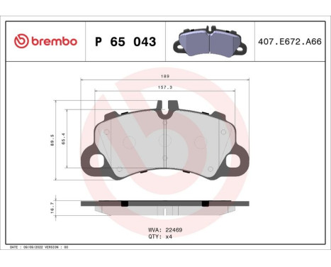 Bromsbeläggssats, skivbroms P 65 043 Brembo, bild 2