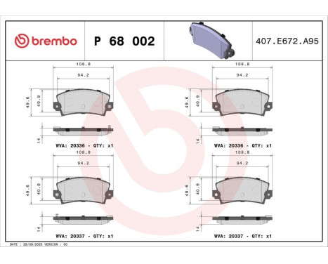 Bromsbeläggssats, skivbroms P 68 002 Brembo, bild 3