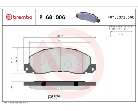 Bromsbeläggssats, skivbroms P 68 006 Brembo, bild 3