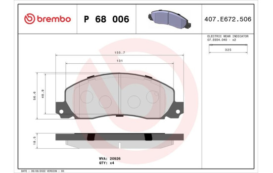 Bromsbeläggssats, skivbroms P 68 006 Brembo, bild 2