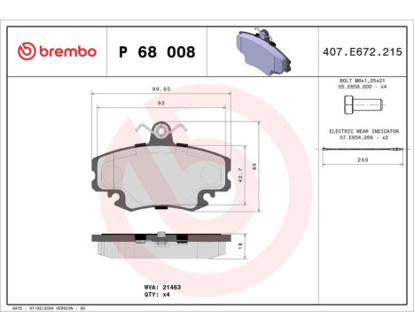 Bromsbeläggssats, skivbroms P 68 008 Brembo, bild 3