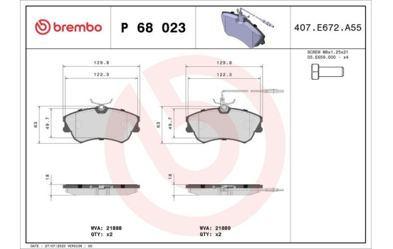 Bromsbeläggssats, skivbroms P 68 023 Brembo, bild 2