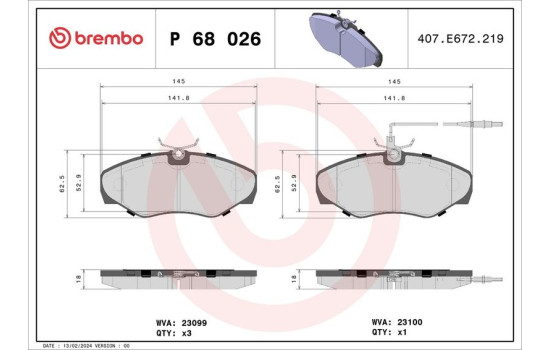 Bromsbeläggssats, skivbroms P 68 026 Brembo, bild 2