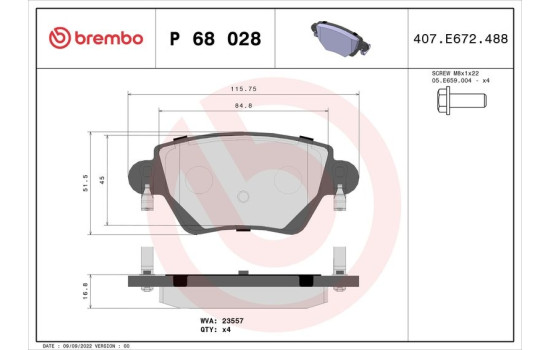 Bromsbeläggssats, skivbroms P 68 028 Brembo, bild 2