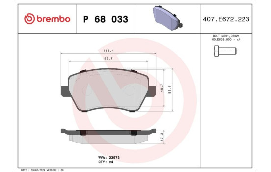 Bromsbeläggssats, skivbroms P 68 033 Brembo, bild 2