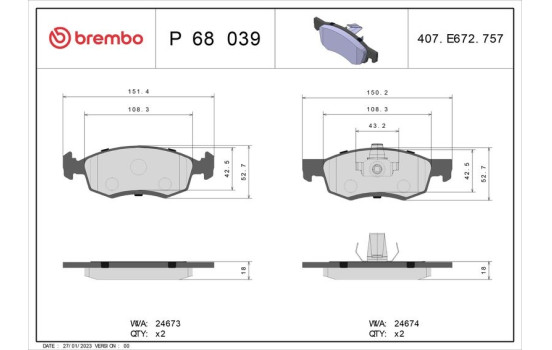Bromsbeläggssats, skivbroms P 68 039 Brembo, bild 2
