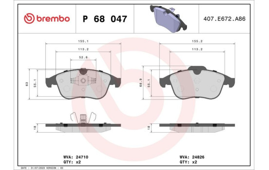 Bromsbeläggssats, skivbroms P 68 047 Brembo, bild 2