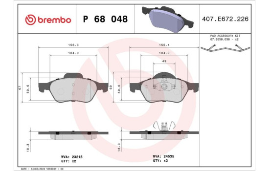Bromsbeläggssats, skivbroms P 68 048 Brembo, bild 2