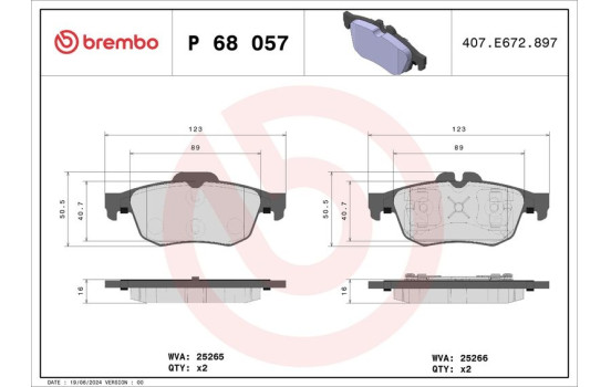 Bromsbeläggssats, skivbroms P 68 057 Brembo, bild 2