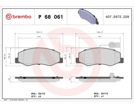 Bromsbeläggssats, skivbroms P 68 061 Brembo, bild 3