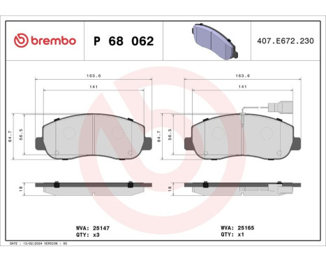 Bromsbeläggssats, skivbroms P 68 062 Brembo, bild 3