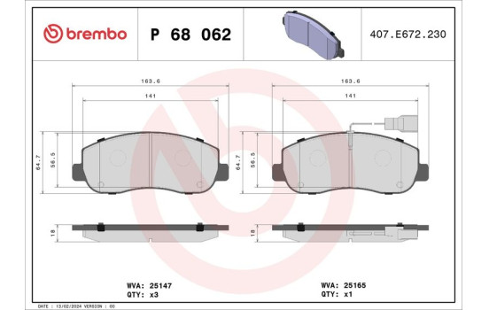 Bromsbeläggssats, skivbroms P 68 062 Brembo, bild 2
