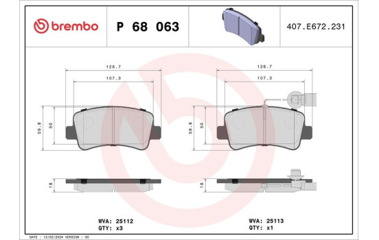 Bromsbeläggssats, skivbroms P 68 063 Brembo, bild 2