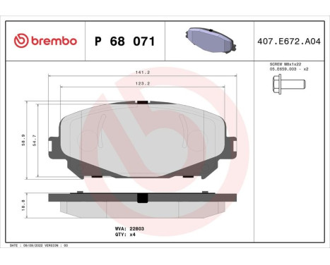 Bromsbeläggssats, skivbroms P 68 071 Brembo, bild 2
