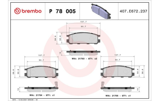 Bromsbeläggssats, skivbroms P 78 005 Brembo, bild 2