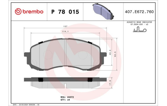 Bromsbeläggssats, skivbroms P 78 015 Brembo, bild 2