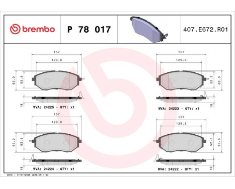 Bromsbeläggssats, skivbroms P 78 017 Brembo, bild 3