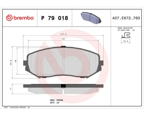 Bromsbeläggssats, skivbroms P 79 018 Brembo, bild 3