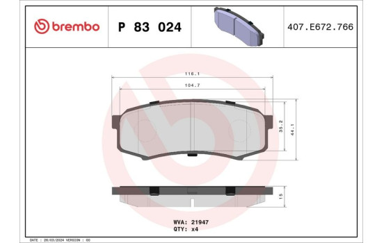 Bromsbeläggssats, skivbroms P 83 024 Brembo, bild 2