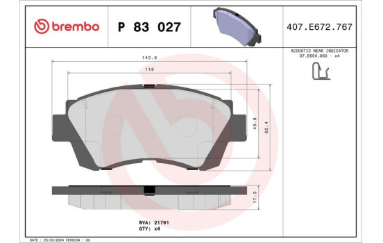 Bromsbeläggssats, skivbroms P 83 027 Brembo, bild 2