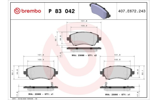 Bromsbeläggssats, skivbroms P 83 042 Brembo, bild 2