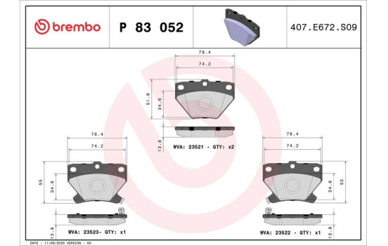Bromsbeläggssats, skivbroms P 83 052 Brembo, bild 2