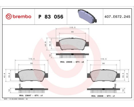 Bromsbeläggssats, skivbroms P 83 056 Brembo, bild 3