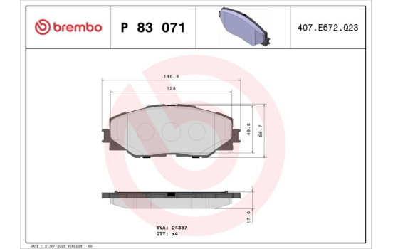 Bromsbeläggssats, skivbroms P 83 071 Brembo, bild 3