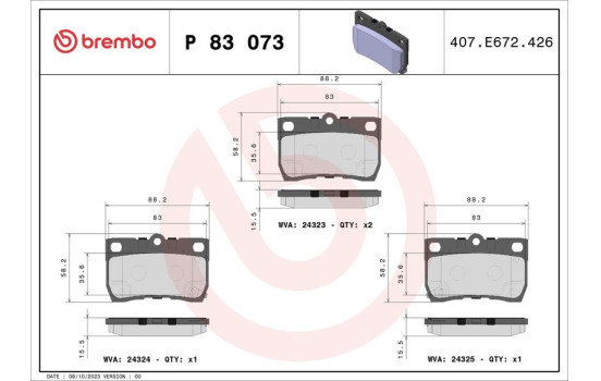 Bromsbeläggssats, skivbroms P 83 073 Brembo, bild 2